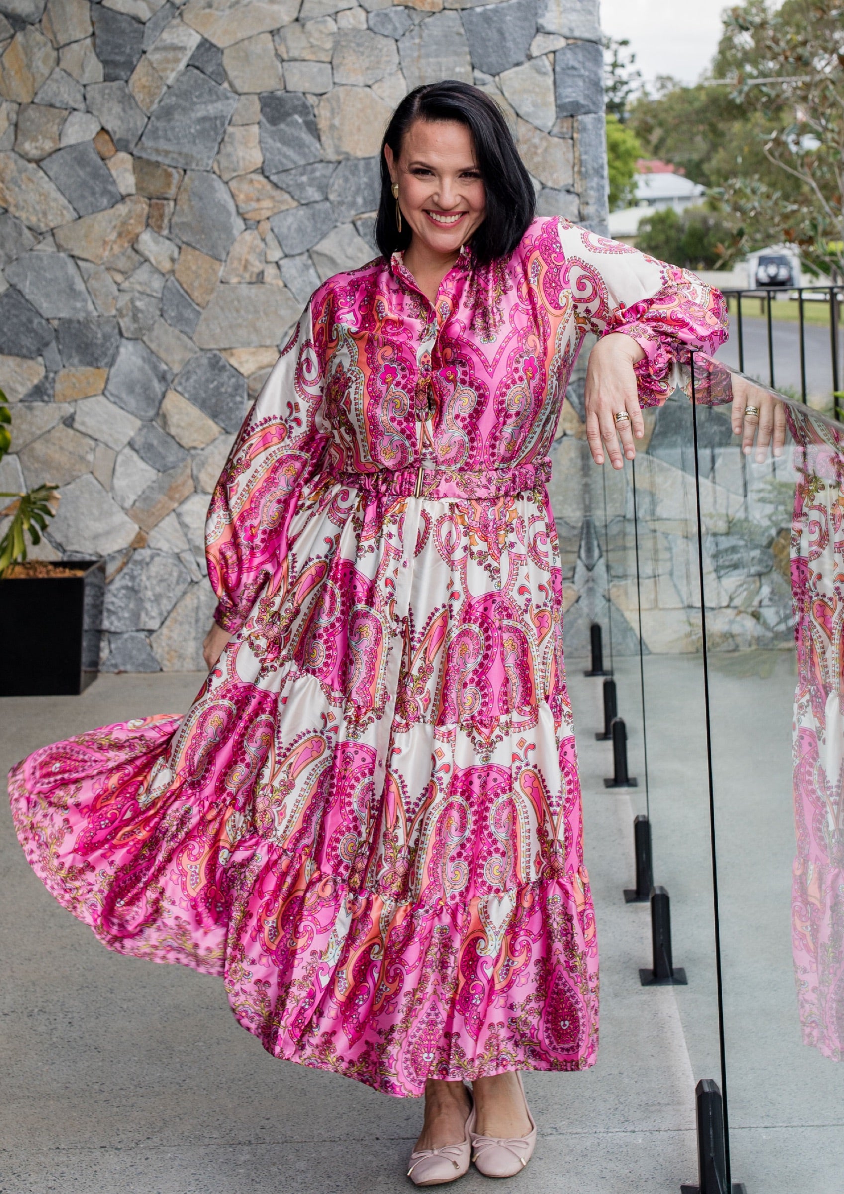 pink coconut dresses NWT Pink Coconut Boutique Size 2XL Womens Scoop Neck Long Sleeve Tie Dress 732